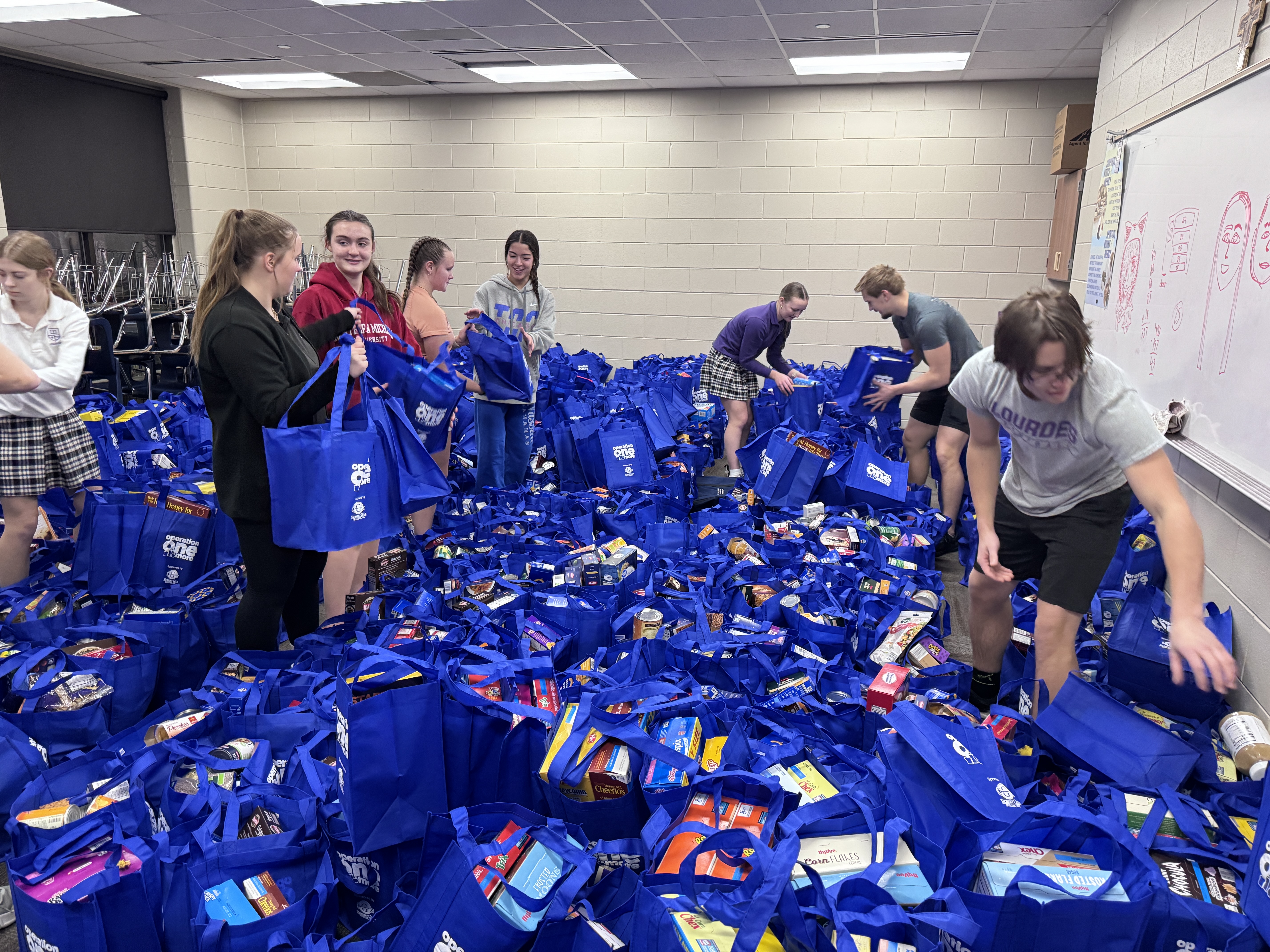 Groceries and donations ready to give