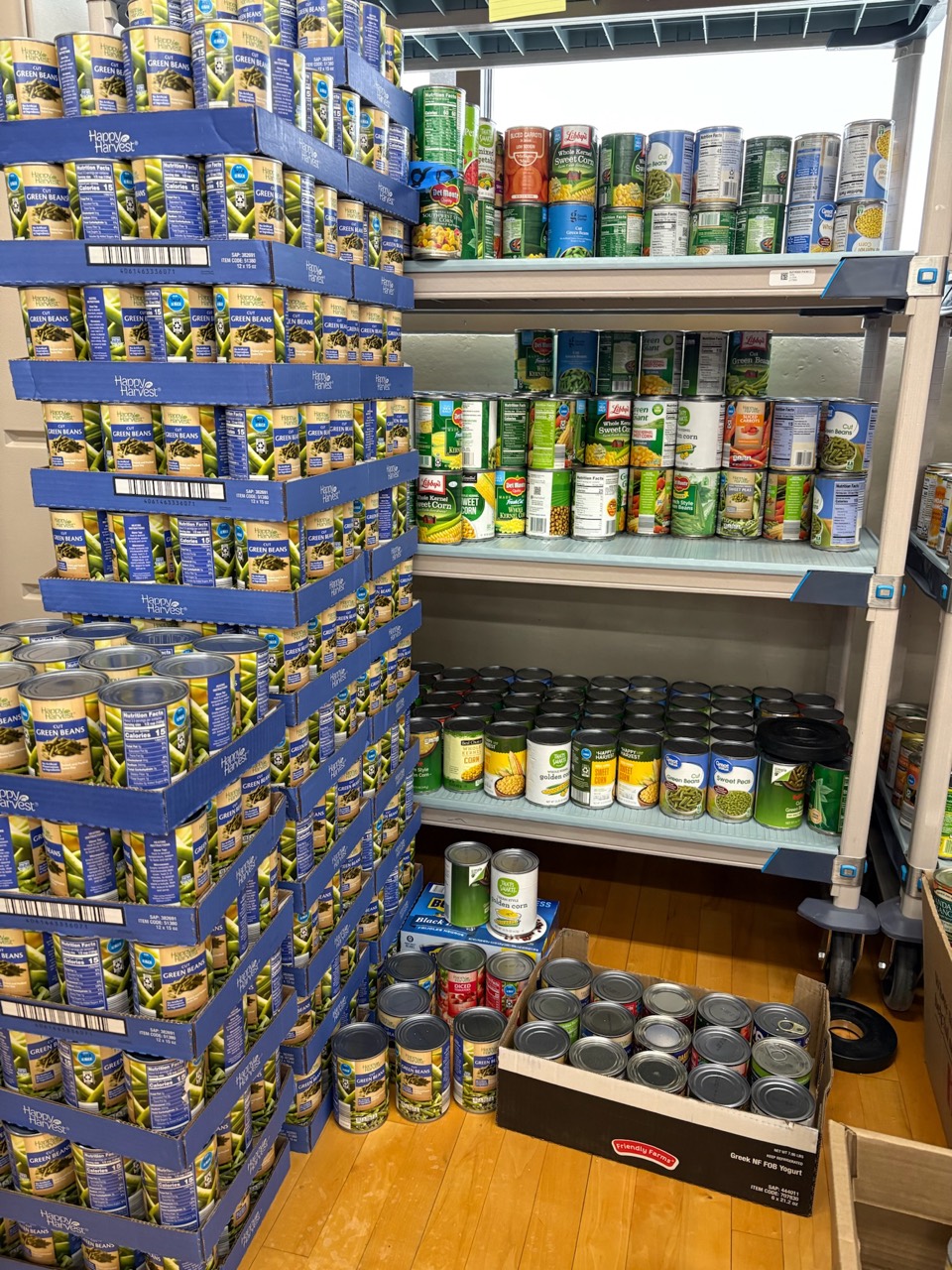 Canned grocery donations ready to be collected